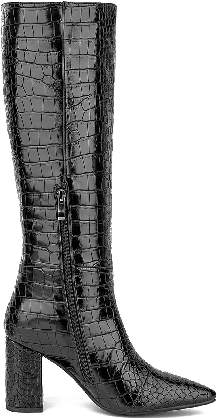 Lumeheel Knee High Boots for Women - Round Toe Chunky Heel Gogo Boots with Side Zip Women's Fashion Tall Boots