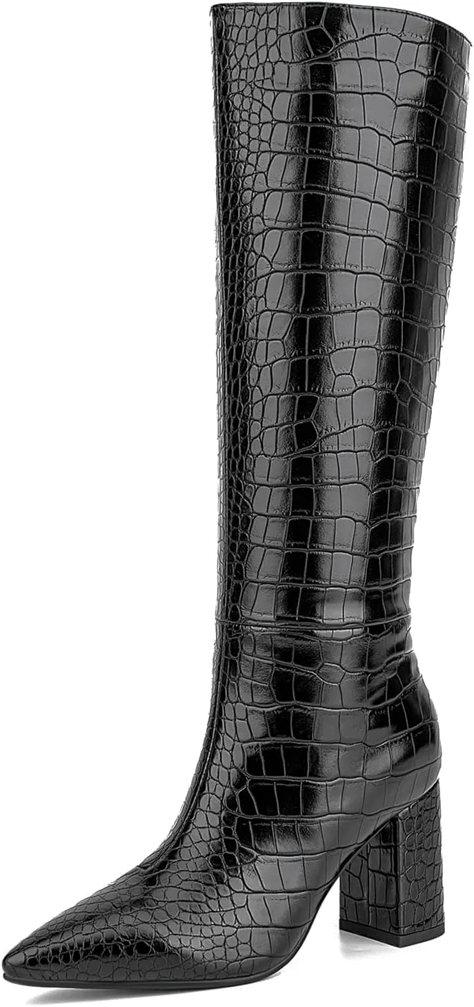 Lumeheel Knee High Boots for Women - Round Toe Chunky Heel Gogo Boots with Side Zip Women's Fashion Tall Boots