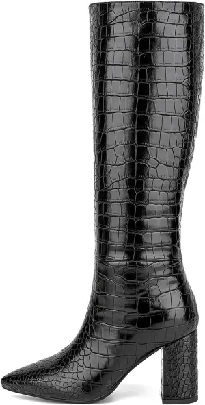 Lumeheel Knee High Boots for Women - Round Toe Chunky Heel Gogo Boots with Side Zip Women's Fashion Tall Boots