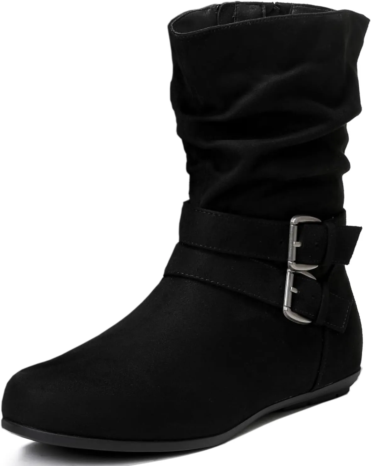 Luoika Women's Wide Width Ankle Boots - Black Brown Short Boots Block Low Heel Side Zipper Booties.