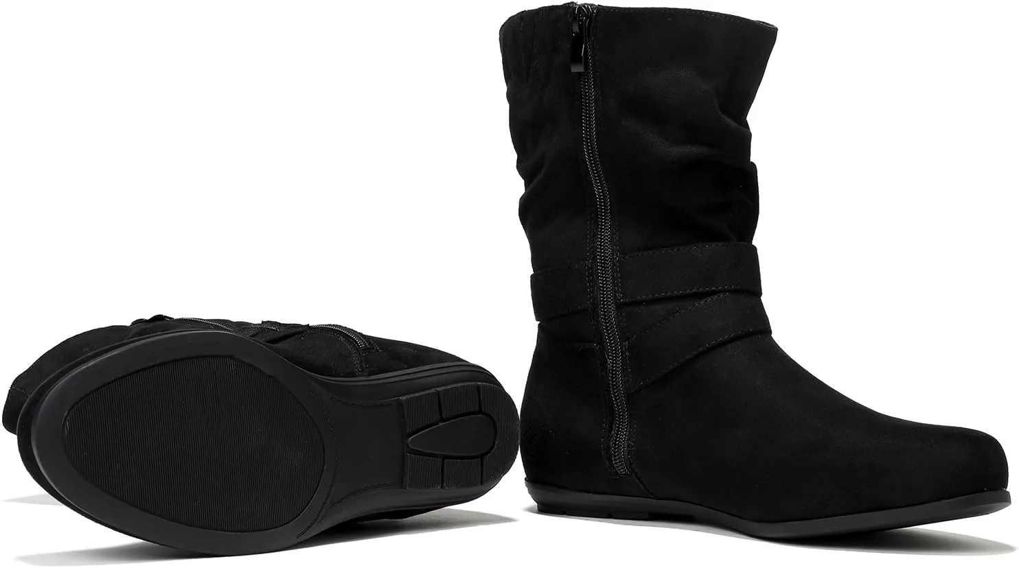 Luoika Women's Wide Width Ankle Boots - Black Brown Short Boots Block Low Heel Side Zipper Booties.