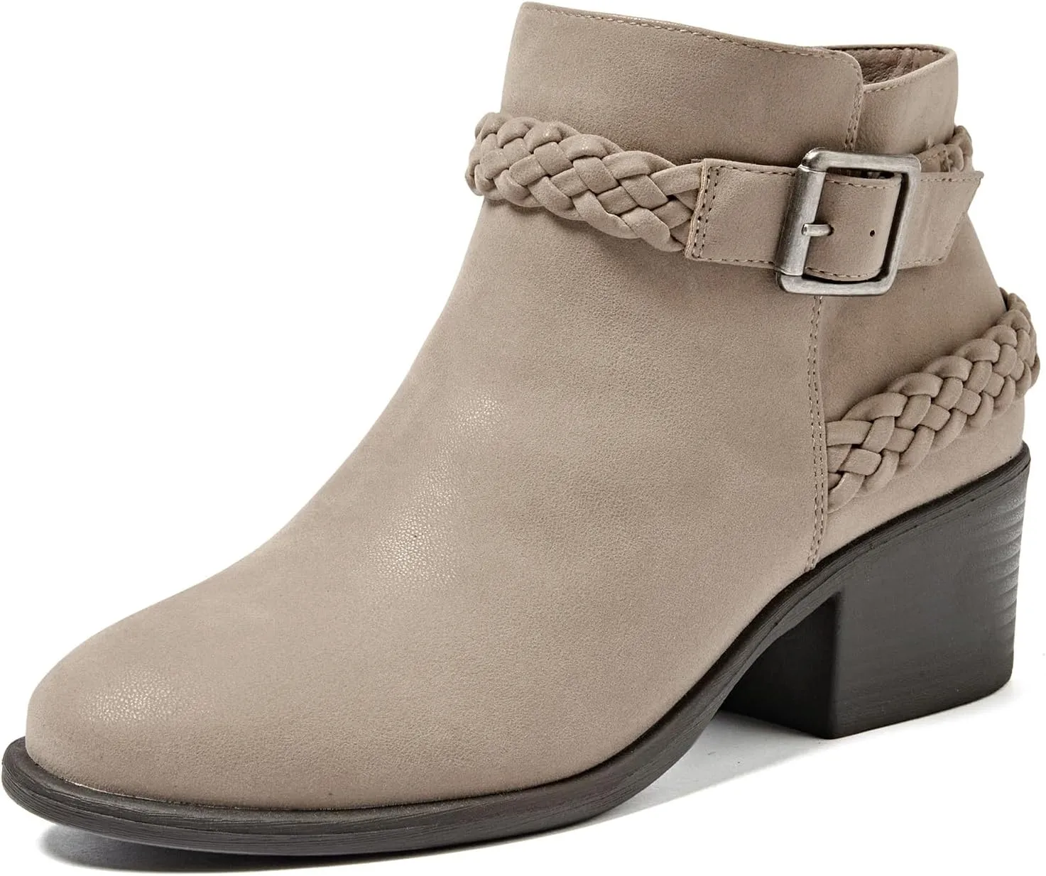 Luoika Women's Wide Width Ankle Boots - Black Brown Short Boots Block Low Heel Side Zipper Booties.