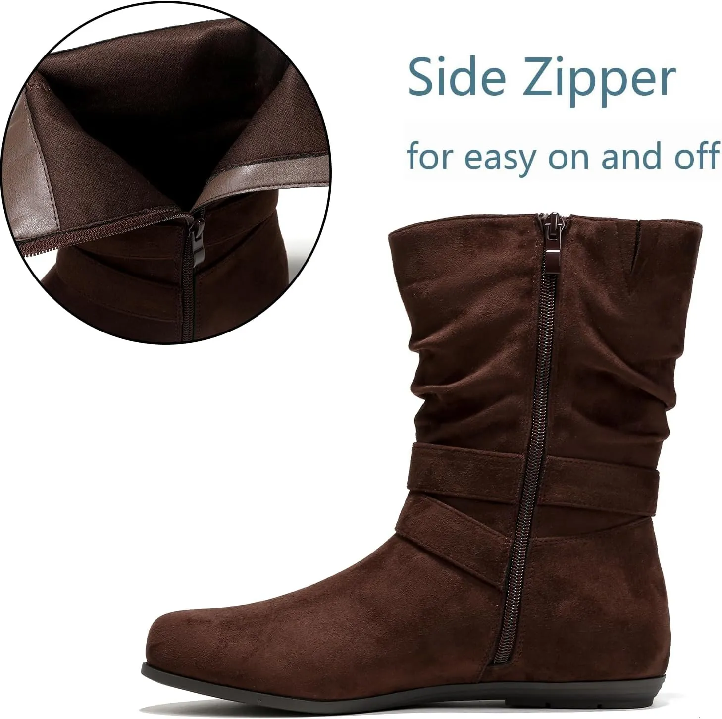 Luoika Women's Wide Width Ankle Boots - Black Brown Short Boots Block Low Heel Side Zipper Booties.