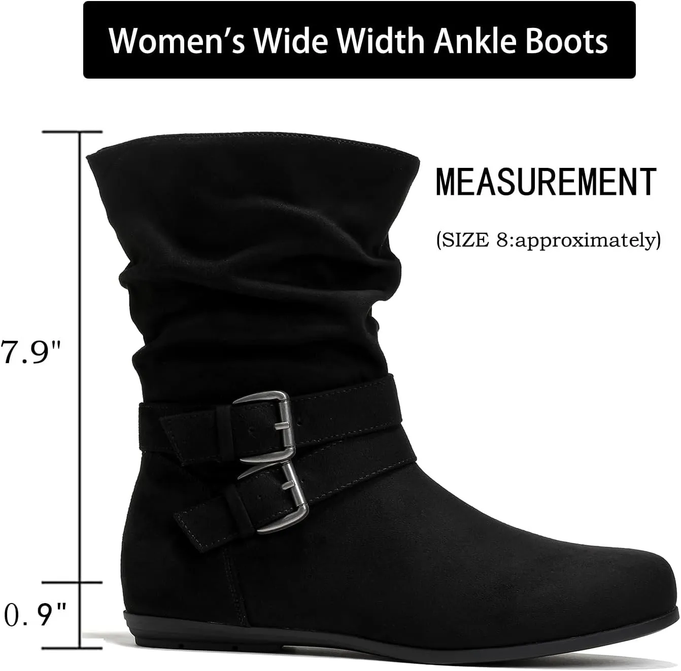 Luoika Women's Wide Width Ankle Boots - Black Brown Short Boots Block Low Heel Side Zipper Booties.