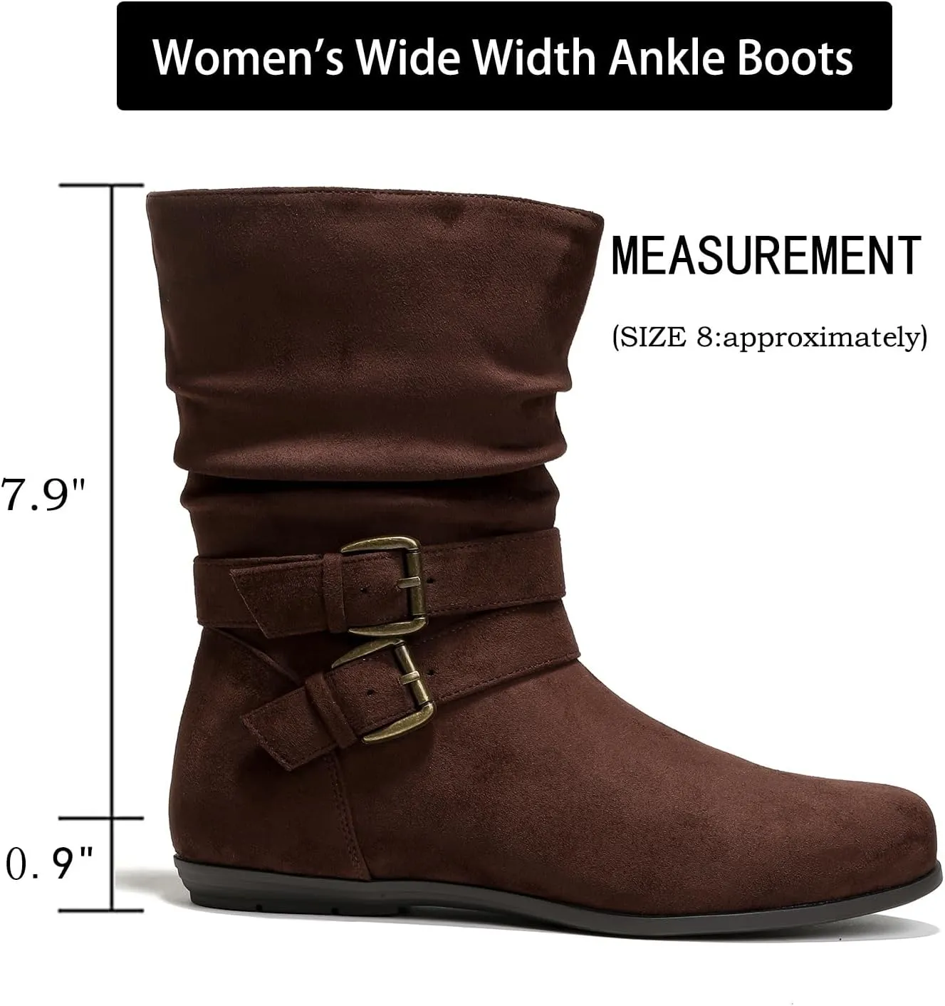 Luoika Women's Wide Width Ankle Boots - Black Brown Short Boots Block Low Heel Side Zipper Booties.