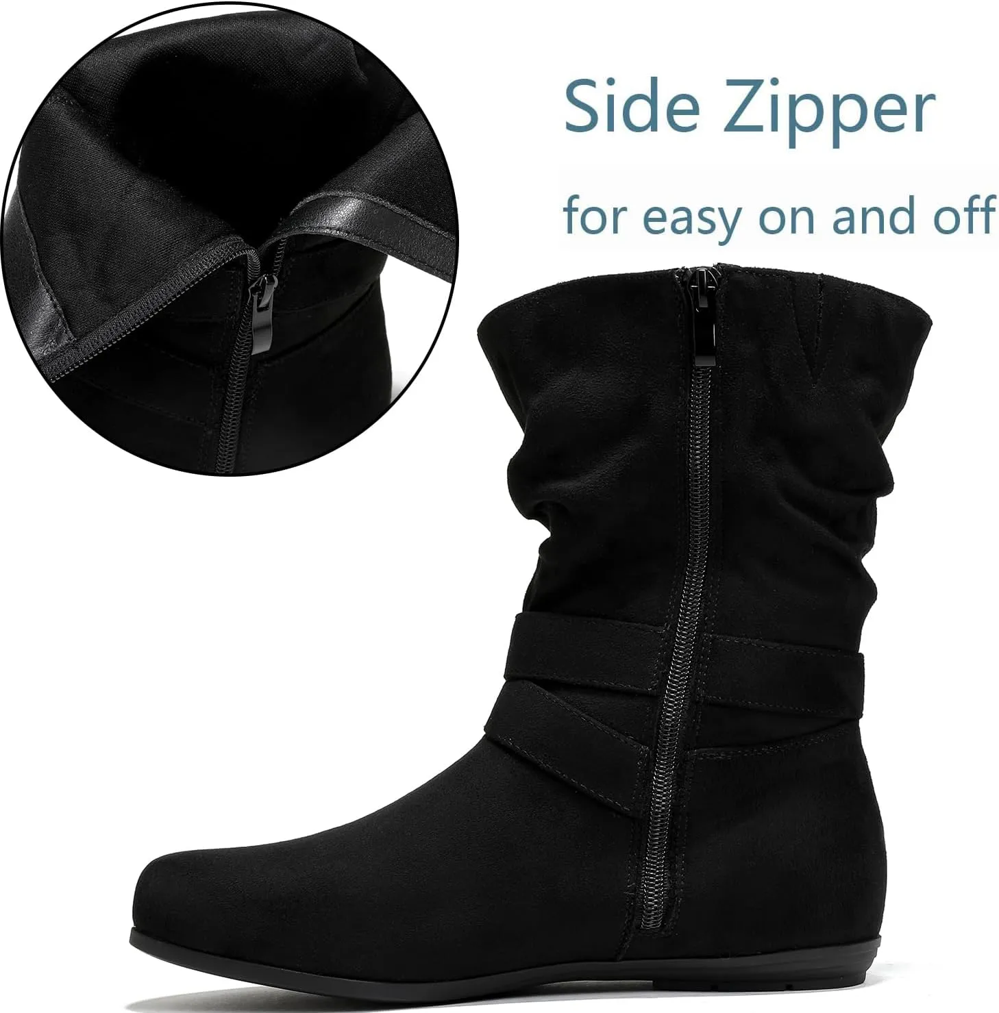 Luoika Women's Wide Width Ankle Boots - Black Brown Short Boots Block Low Heel Side Zipper Booties.