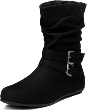 Luoika Women's Wide Width Ankle Boots - Black Brown Short Boots Block Low Heel Side Zipper Booties.
