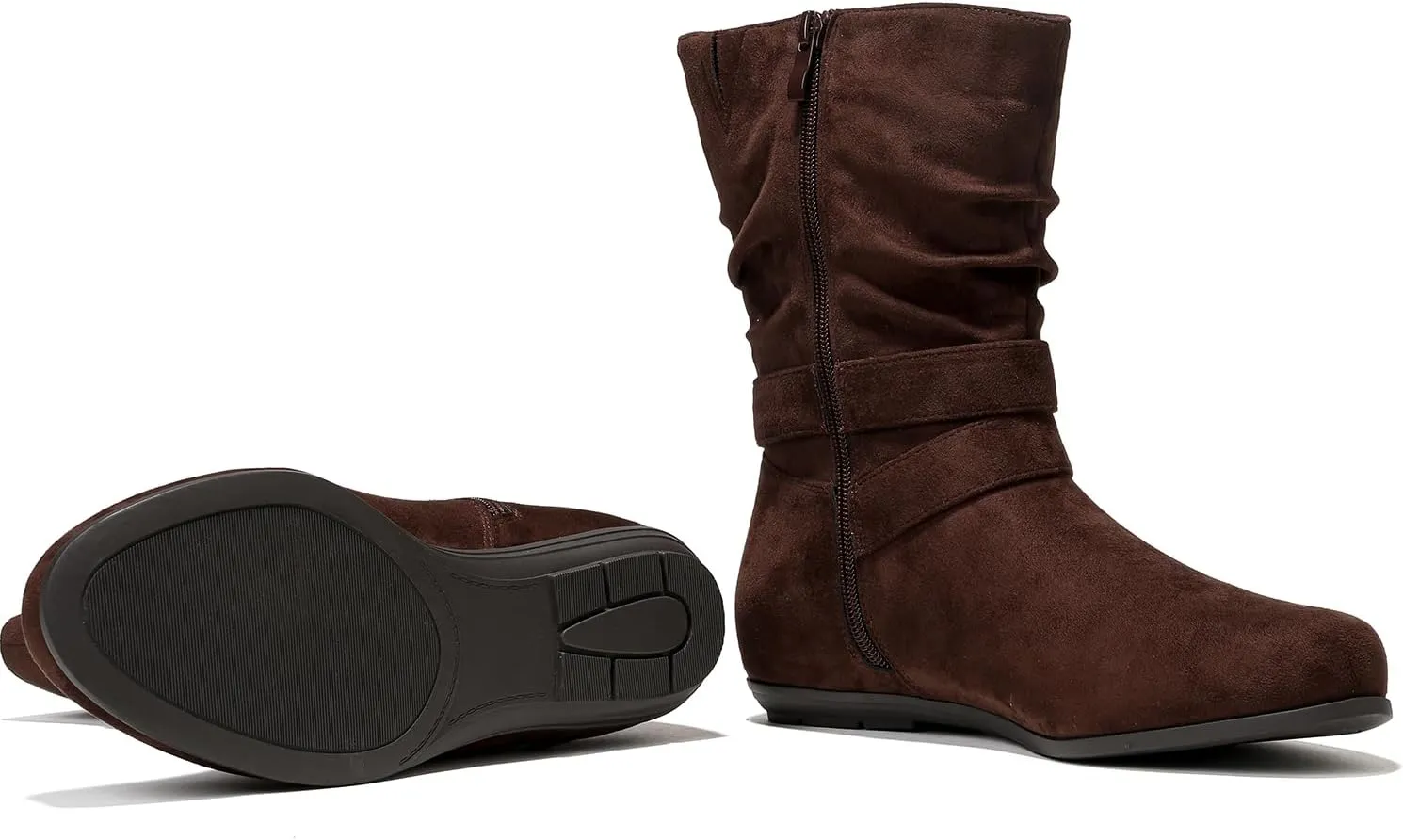 Luoika Women's Wide Width Ankle Boots - Black Brown Short Boots Block Low Heel Side Zipper Booties.
