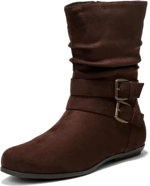 Luoika Women's Wide Width Ankle Boots - Black Brown Short Boots Block Low Heel Side Zipper Booties.