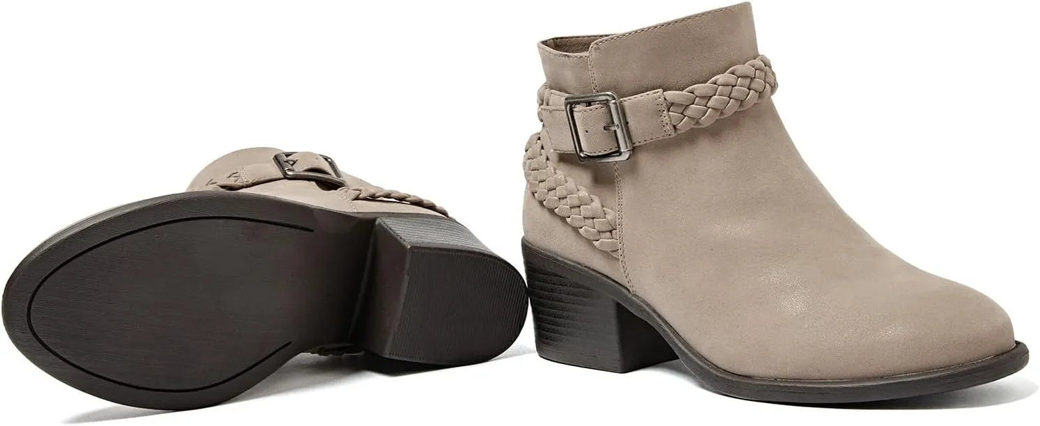 Luoika Women's Wide Width Ankle Boots - Black Brown Short Boots Block Low Heel Side Zipper Booties.