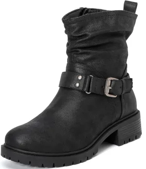 Luoika Women's Wide Width Ankle Boots - Low Heel Side Zipper Slouchy Mid Calf Boots Short Booties.