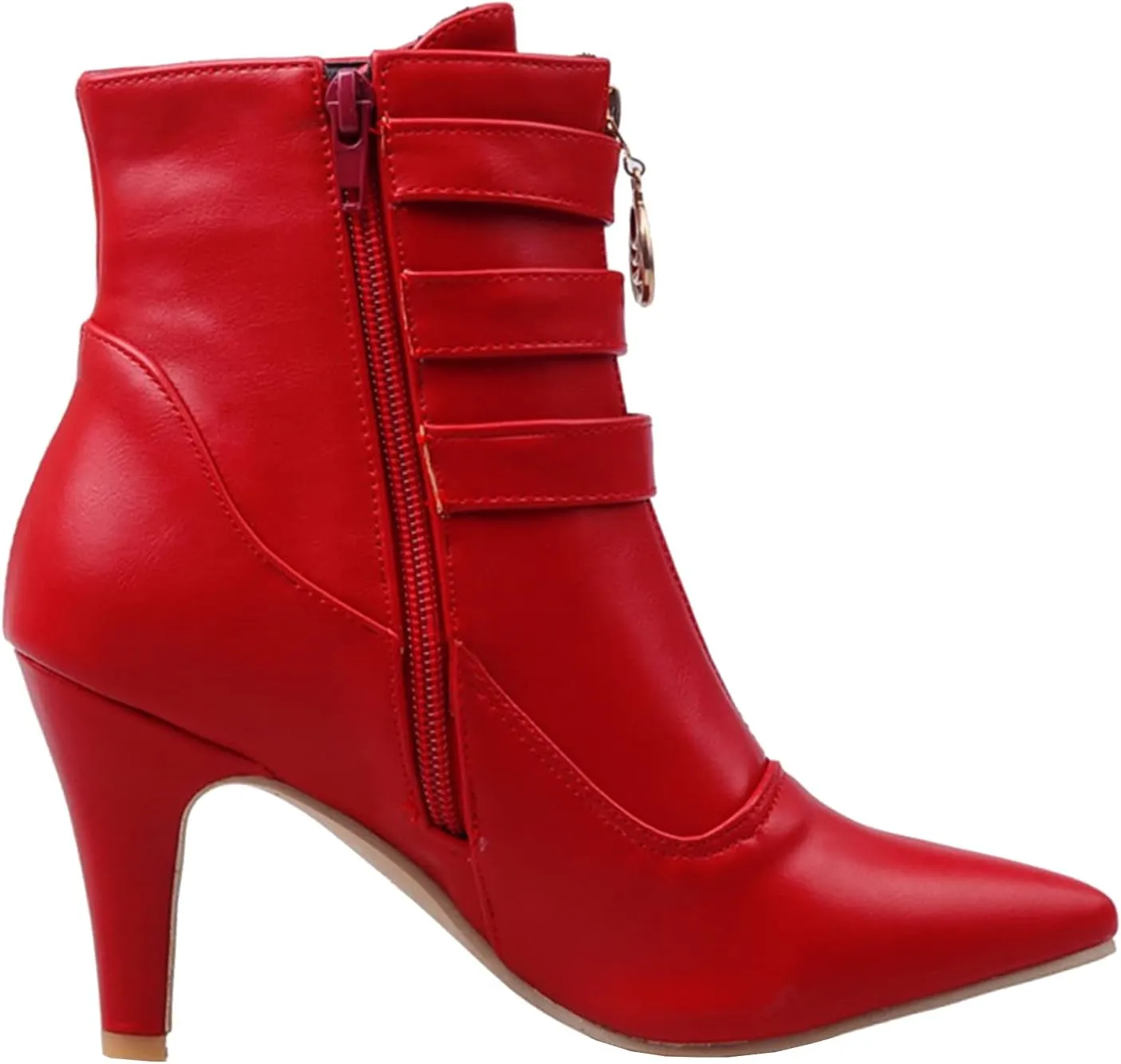 LUXMAX Kitten Heel Ankle Boots for Women Buckle Ankle Boots Strappy Pointed Toe Booties High Heels Short Boots