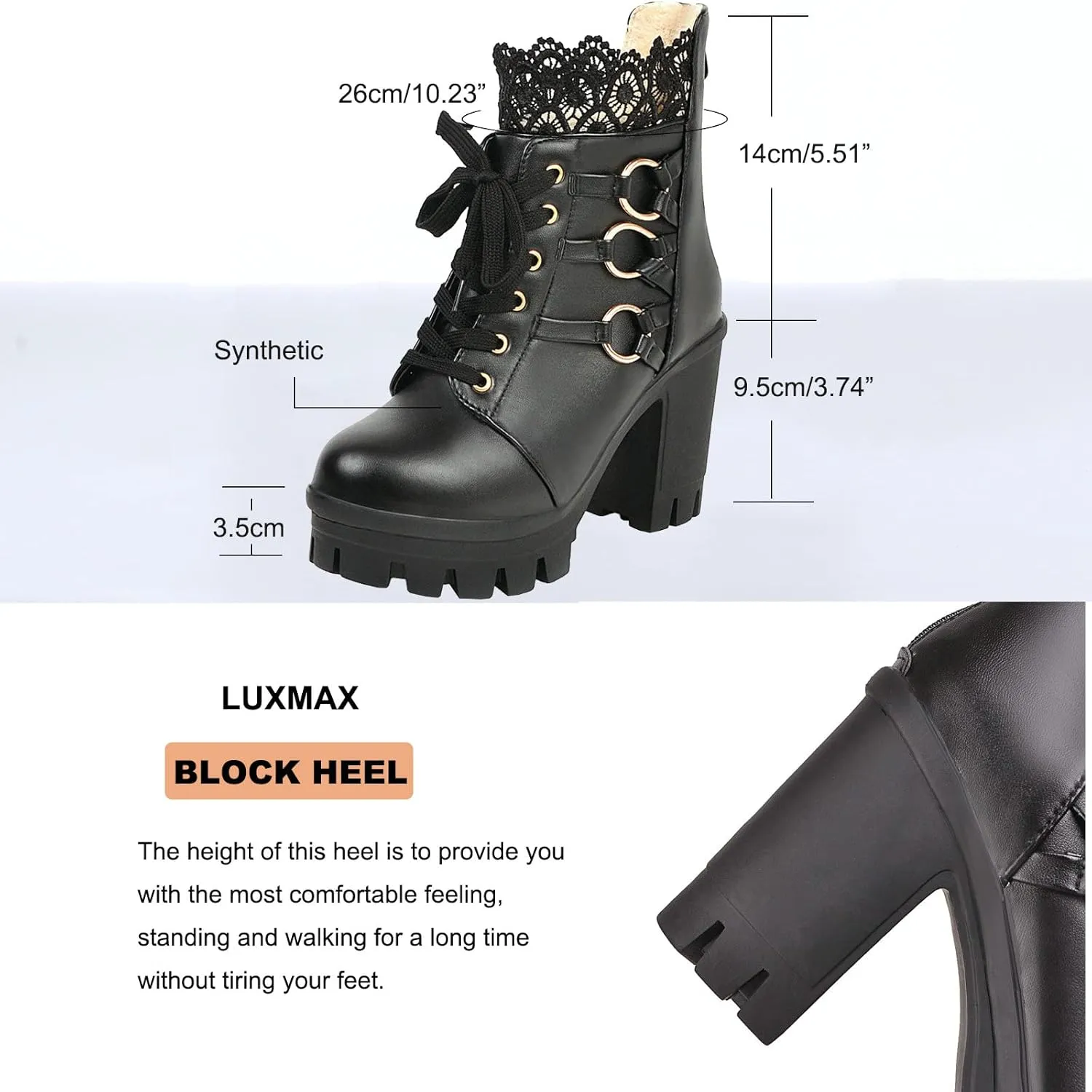 LUXMAX Ladies Block Heel Lace Up Ankle Boots Platform Chunky Cute Short Booties