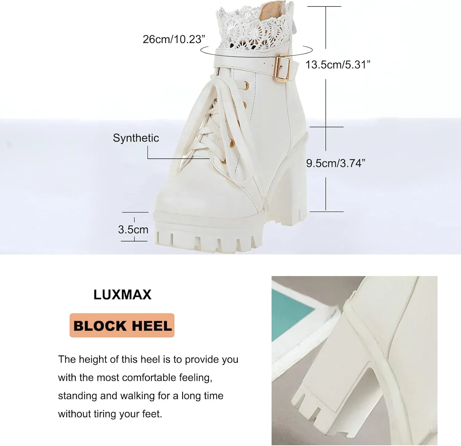 LUXMAX Ladies Block Heel Lace Up Ankle Boots Platform Chunky Cute Short Booties