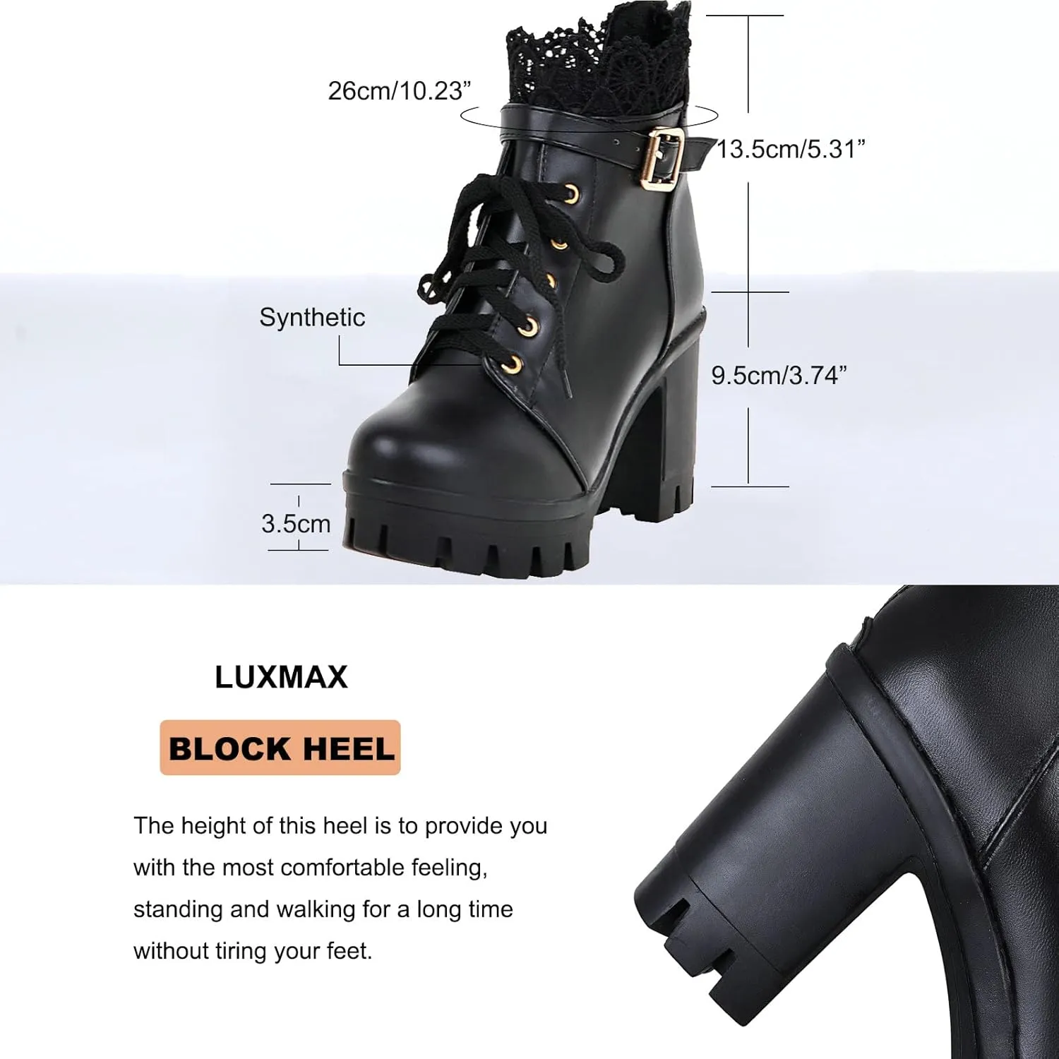 LUXMAX Ladies Block Heel Lace Up Ankle Boots Platform Chunky Cute Short Booties
