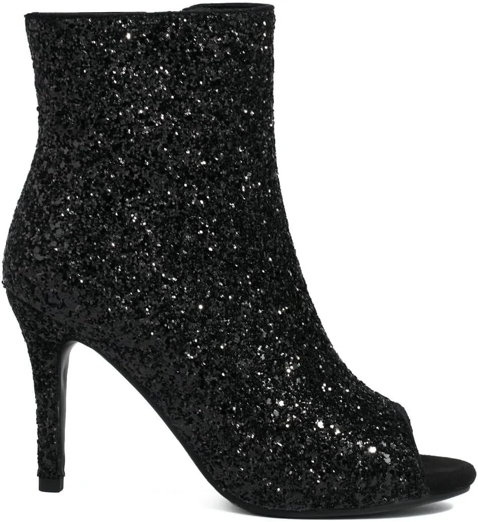 LUXMAX Women Peep Toe Stiletto Booties Glitter High Heel Boots Side Zip Sparkly Ankle Boots