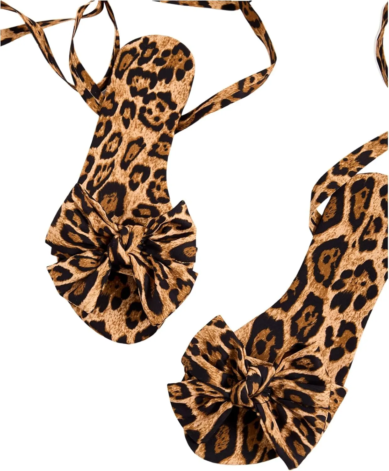 MakeMeChic Women's Cheetah Print Bow Flat Sandals Lace Up Sandals Open Toe Dressy Slide Sandals