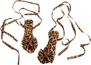 MakeMeChic Women's Cheetah Print Bow Flat Sandals Lace Up Sandals Open Toe Dressy Slide Sandals