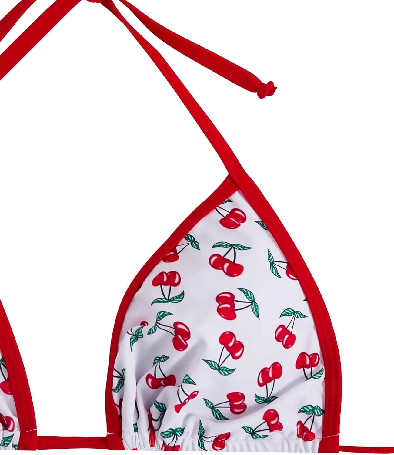 MakeMeChic Women's Cherry Print Bikini Set Halter Triangle Backless Swimwear Bathing Suit