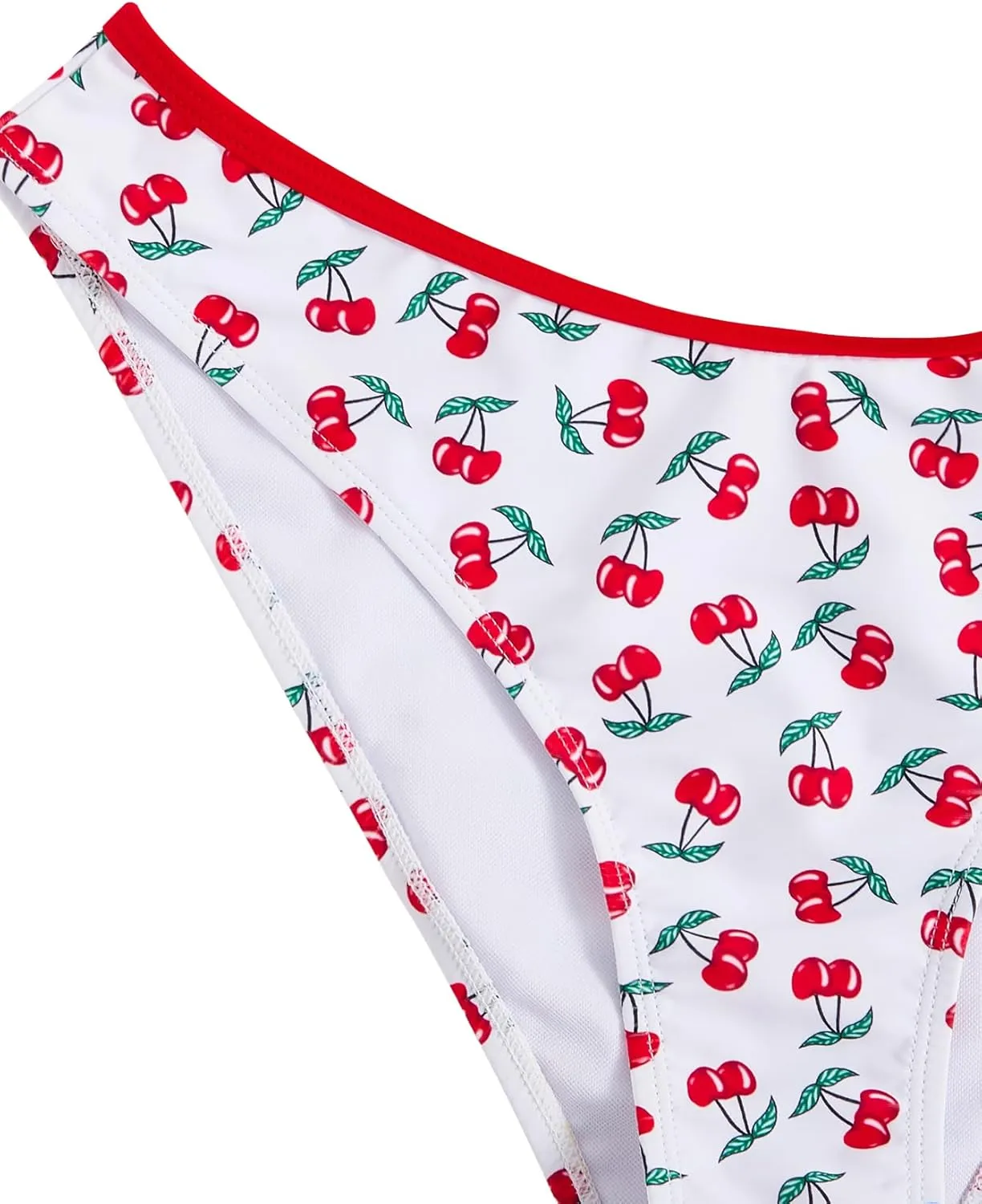MakeMeChic Women's Cherry Print Bikini Set Halter Triangle Backless Swimwear Bathing Suit