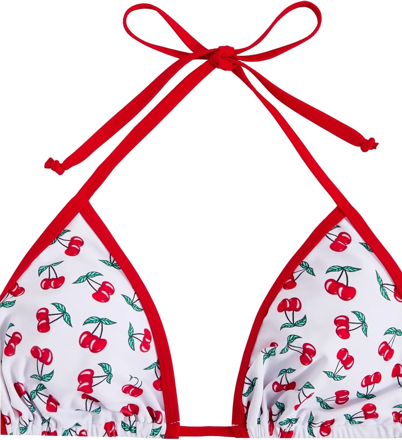 MakeMeChic Women's Cherry Print Bikini Set Halter Triangle Backless Swimwear Bathing Suit