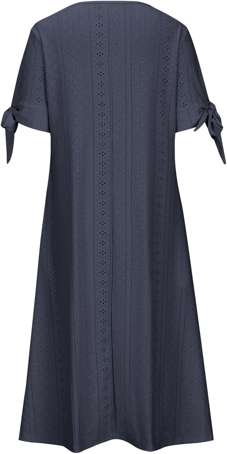 Maxi Long Dresses for Women 2025 Trendy Short Sleeve Eyelet Tshirt Dress Casual Summer Beach Vacation Sundress