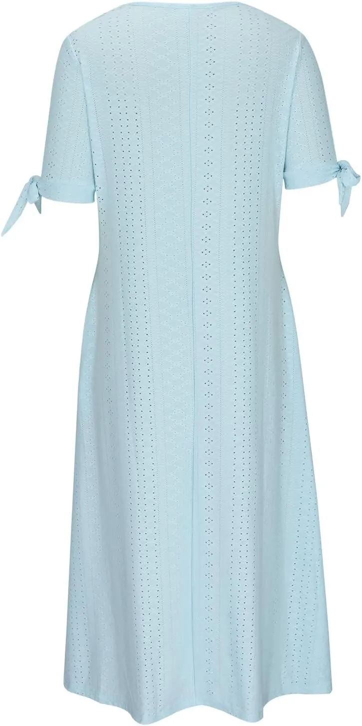Maxi Long Dresses for Women 2025 Vacation Casual Short Sleeve Eyelet Tshirt Dress Summer Beach Travel Sundress Trendy