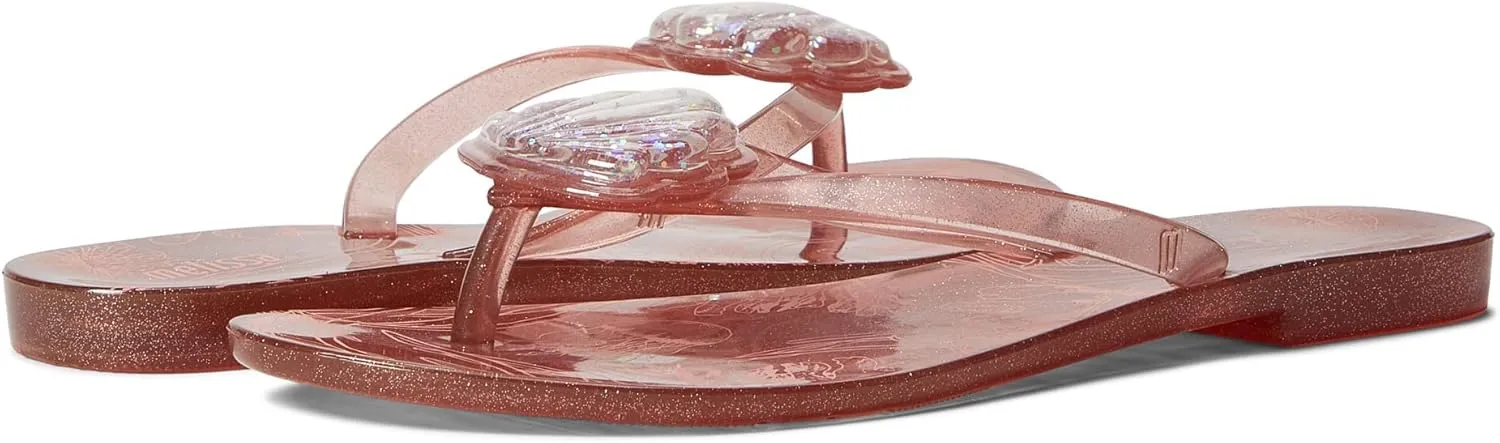 Melissa Shoes Harmonic XV - Thong Slippers for Women - Smooth Man-Made Lining - Sparkly Seashell Accent Pink 6 M