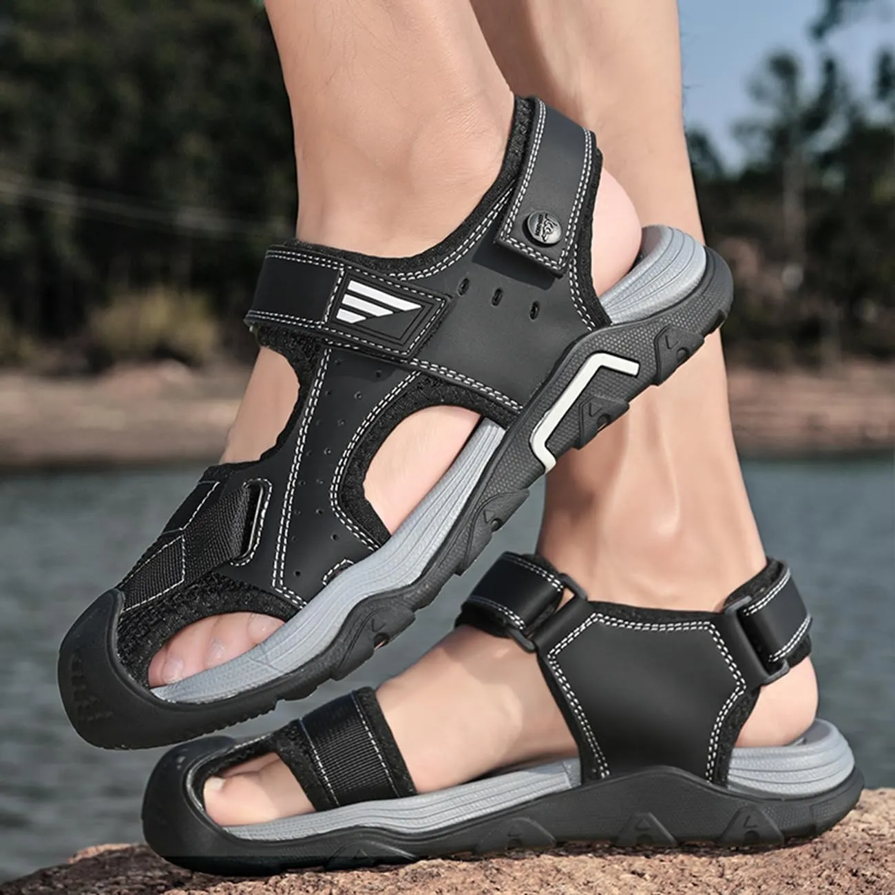 Mens Beach Sandals Outdoor Hiking Sandals Platform Water Shoes for Travel Walking Trekking Camping