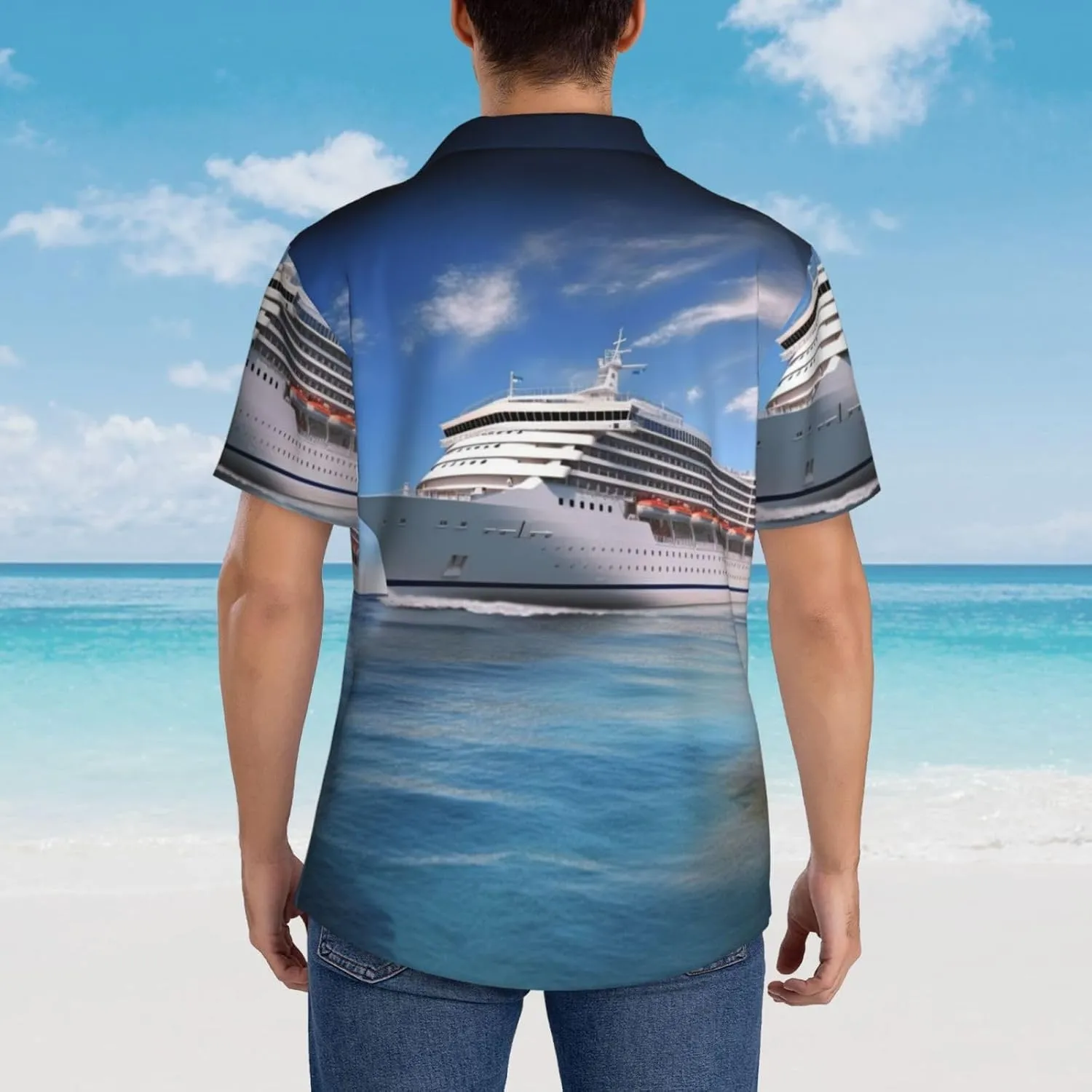Men's Hawaiian Shirt Seaside Cruise Ship Short Sleeve Button Down Tropical Holiday Beach Vacation Shirt