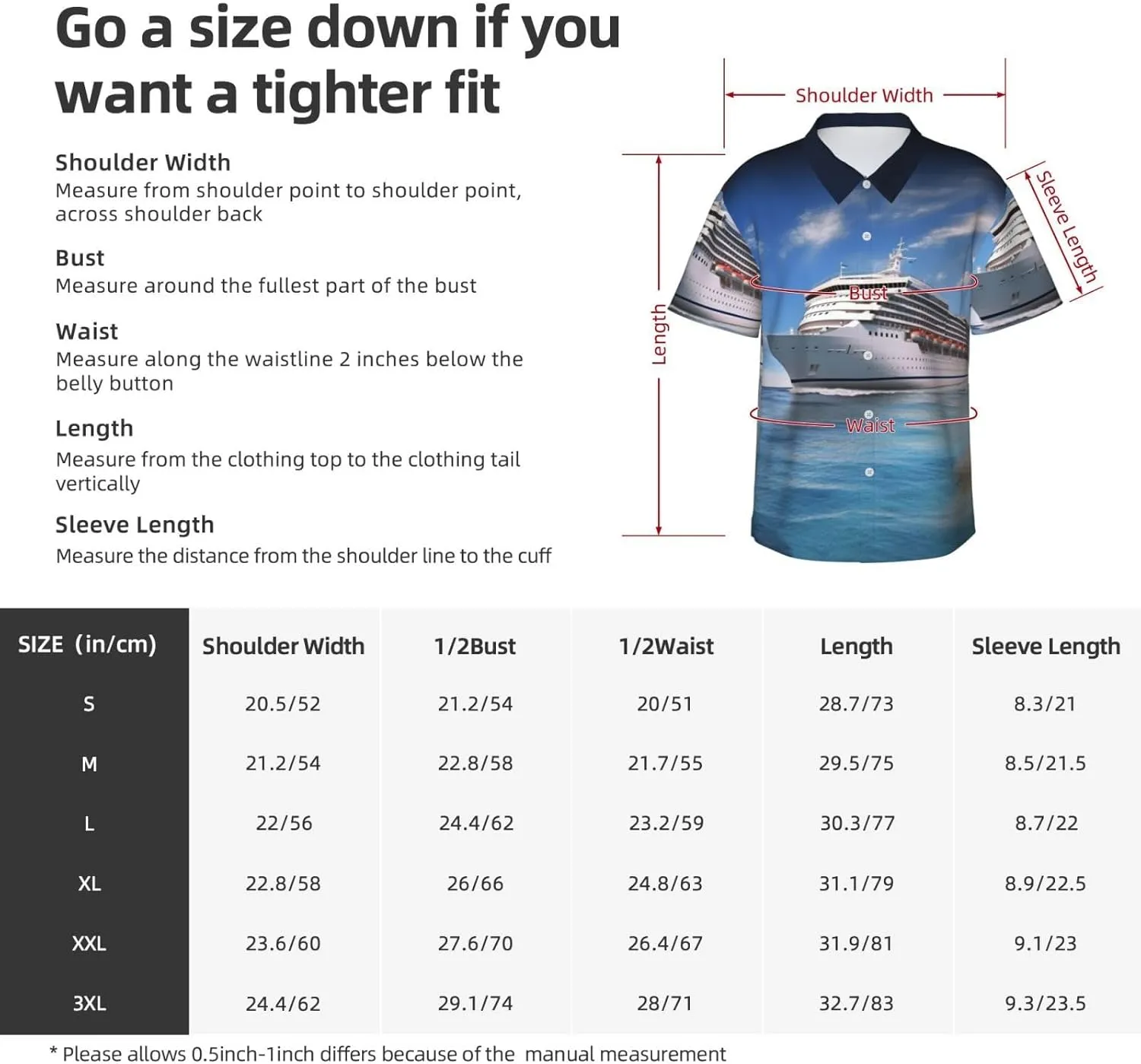 Men's Hawaiian Shirt Seaside Cruise Ship Short Sleeve Button Down Tropical Holiday Beach Vacation Shirt