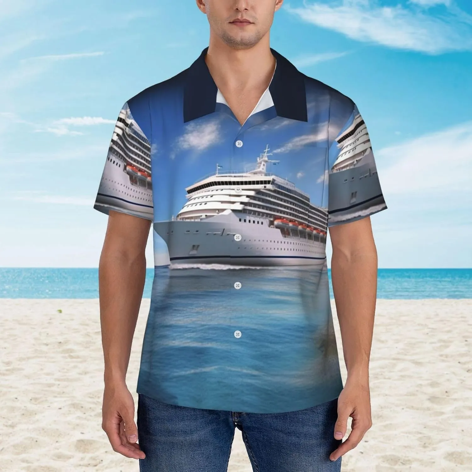 Men's Hawaiian Shirt Seaside Cruise Ship Short Sleeve Button Down Tropical Holiday Beach Vacation Shirt