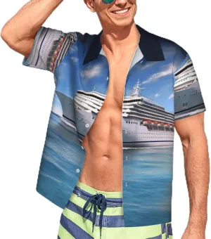 Men's Hawaiian Shirt Seaside Cruise Ship Short Sleeve Button Down Tropical Holiday Beach Vacation Shirt