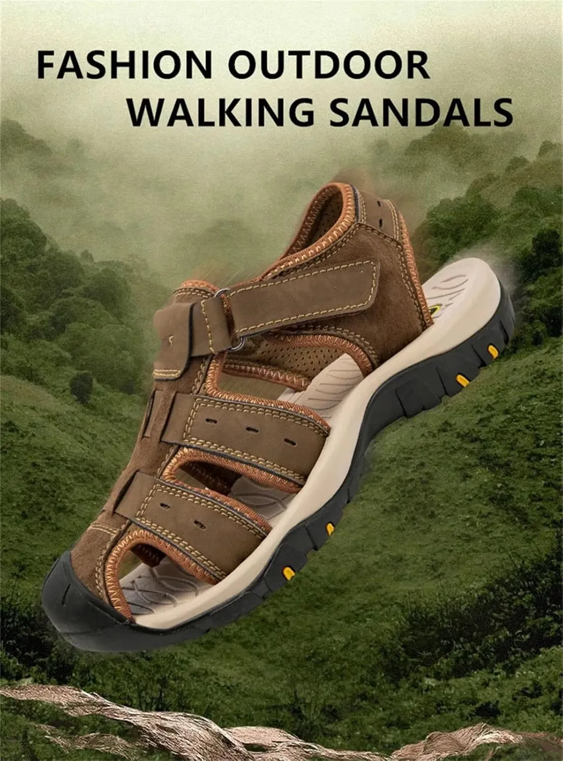 Men's Leather Sandals, Non-Slip Wading Beach Shoes