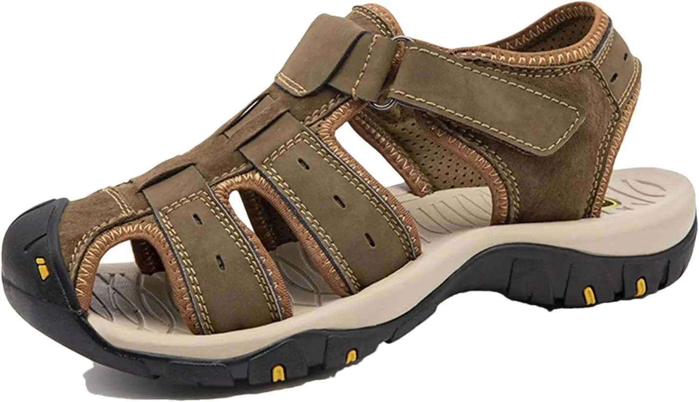 Men's Leather Sandals, Non-Slip Wading Beach Shoes