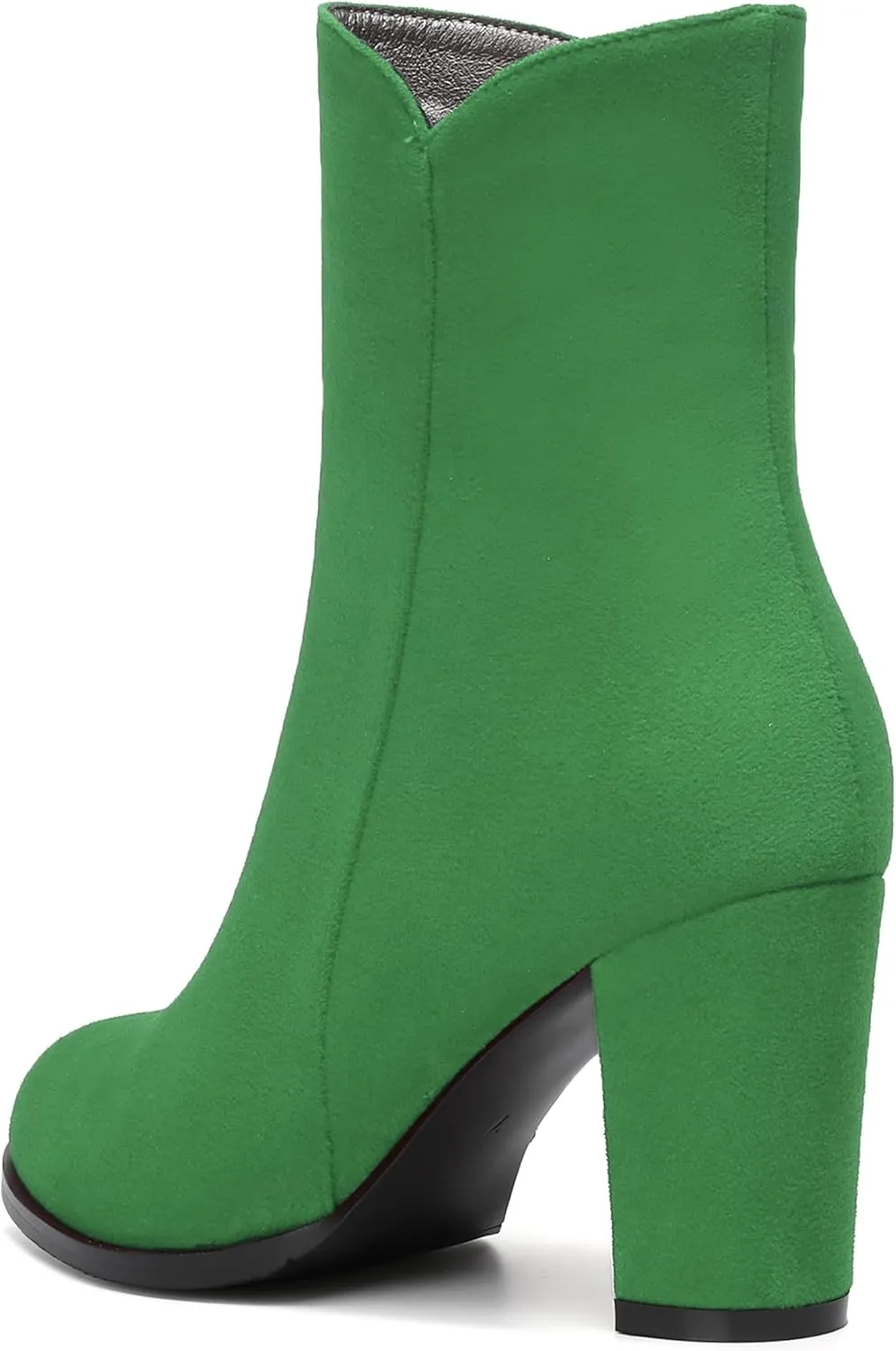 MERRORI Womens Round Toe Office Suede Zip Booties Work Casual Chunky High Heel Zip High Boots 3.3 Inch