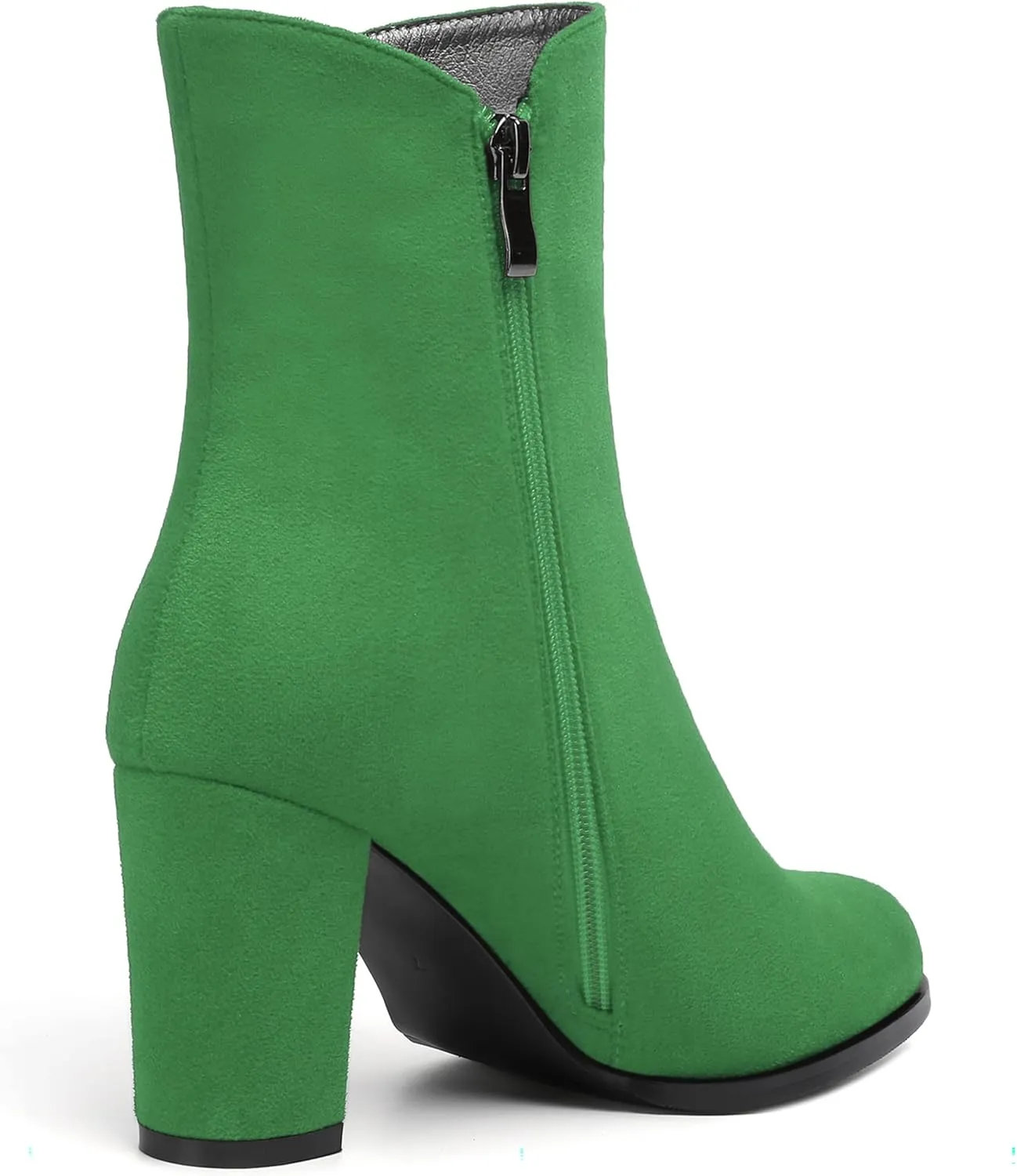 MERRORI Womens Round Toe Office Suede Zip Booties Work Casual Chunky High Heel Zip High Boots 3.3 Inch