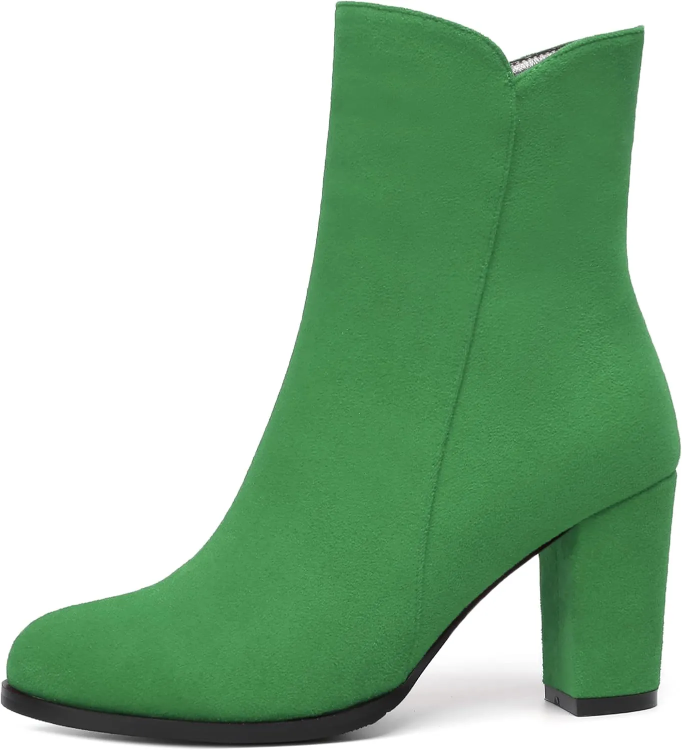 MERRORI Womens Round Toe Office Suede Zip Booties Work Casual Chunky High Heel Zip High Boots 3.3 Inch