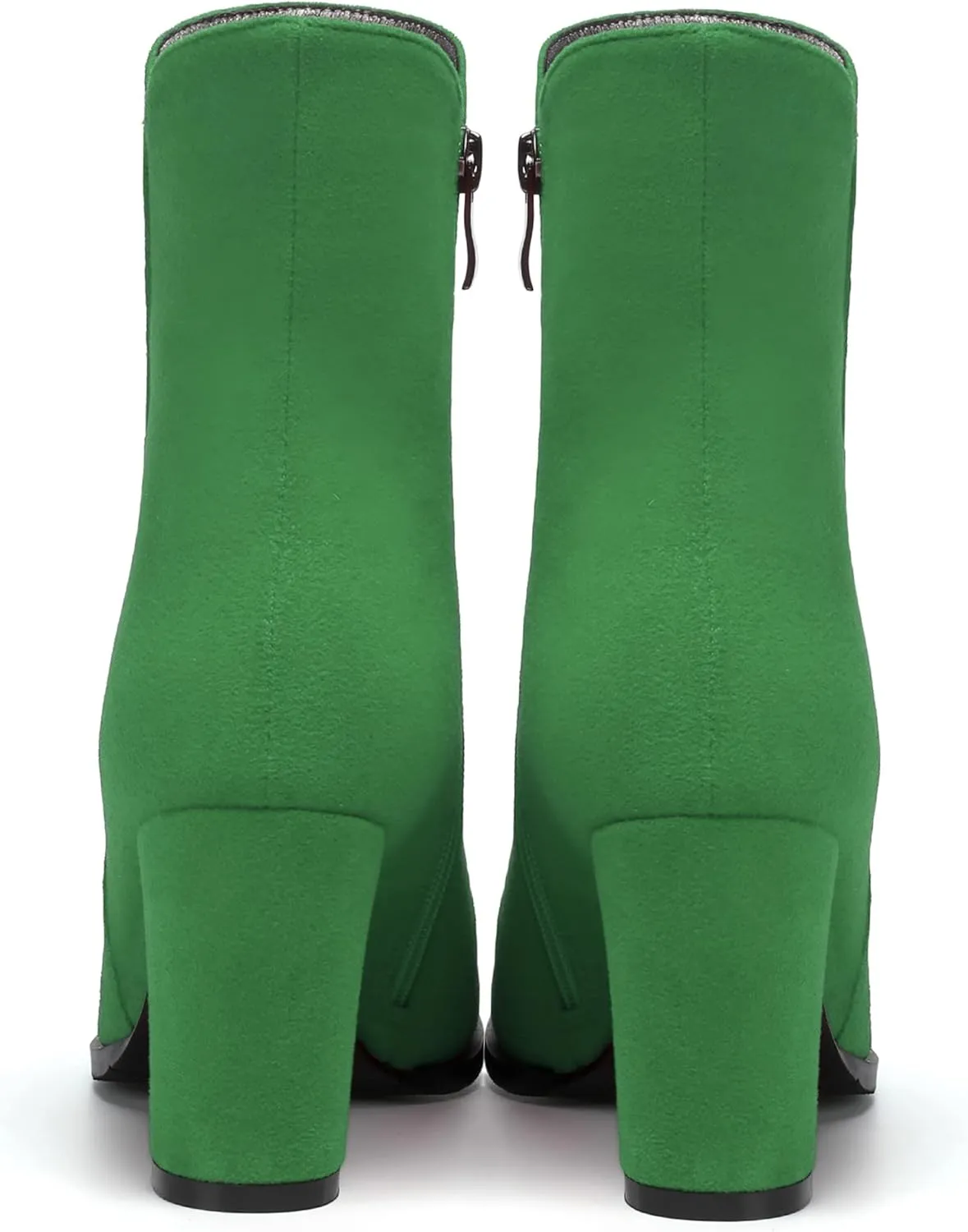 MERRORI Womens Round Toe Office Suede Zip Booties Work Casual Chunky High Heel Zip High Boots 3.3 Inch