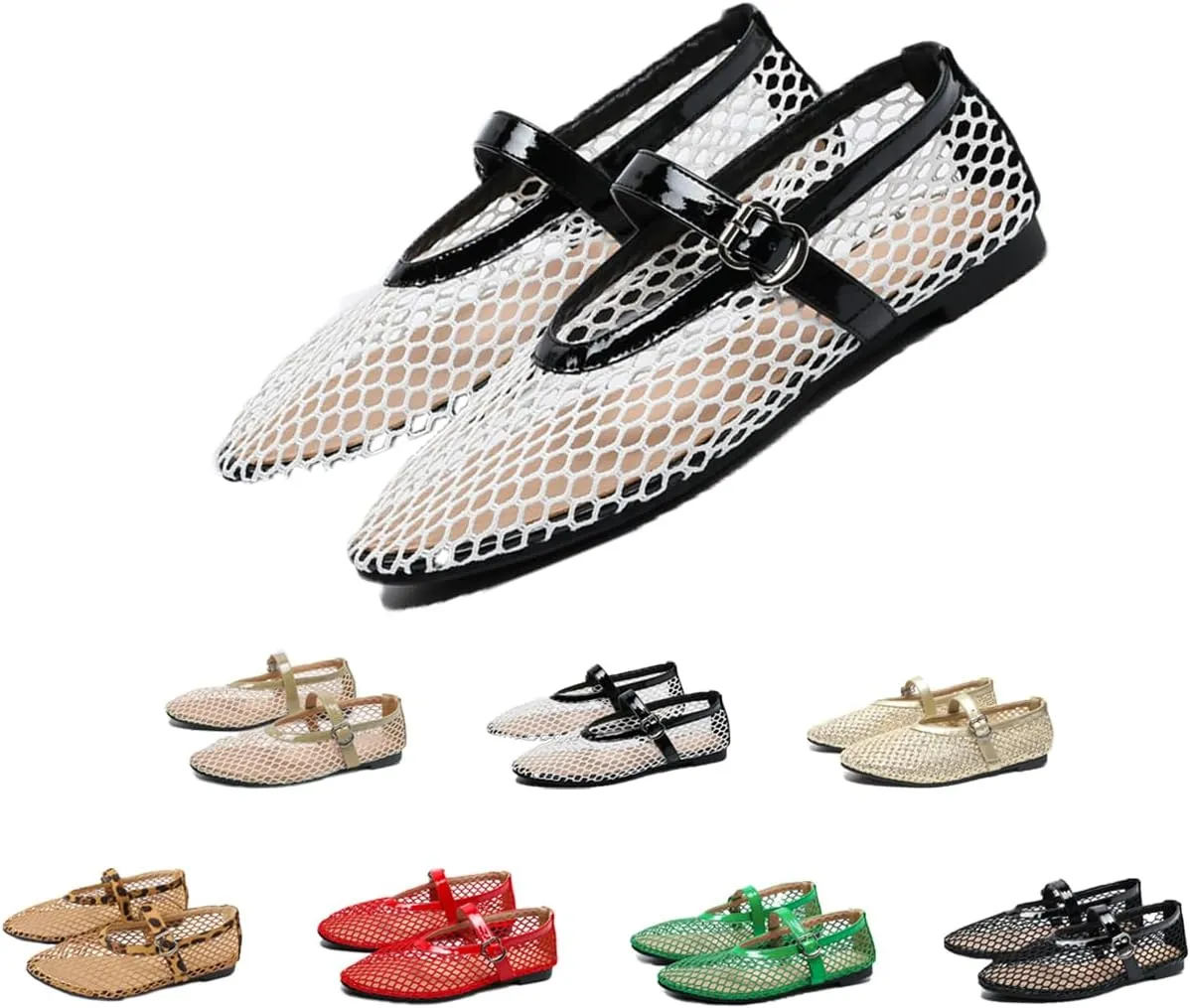 Mesh Ankle Strap Flats for Women Buckle Strap Comfortable Ballet Shoes Casual Mary Jane Flats Women's Mesh Ballet Flats