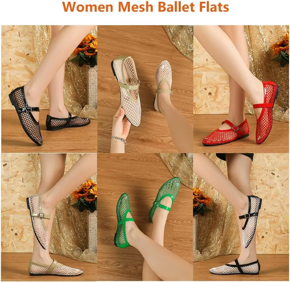 Mesh Ankle Strap Flats for Women Buckle Strap Comfortable Ballet Shoes Casual Mary Jane Flats Women's Mesh Ballet Flats