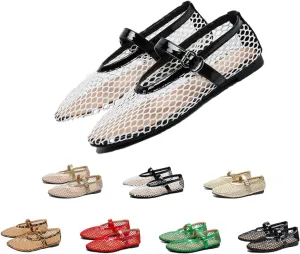 Mesh Ankle Strap Flats for Women Buckle Strap Comfortable Ballet Shoes Casual Mary Jane Flats Women's Mesh Ballet Flats