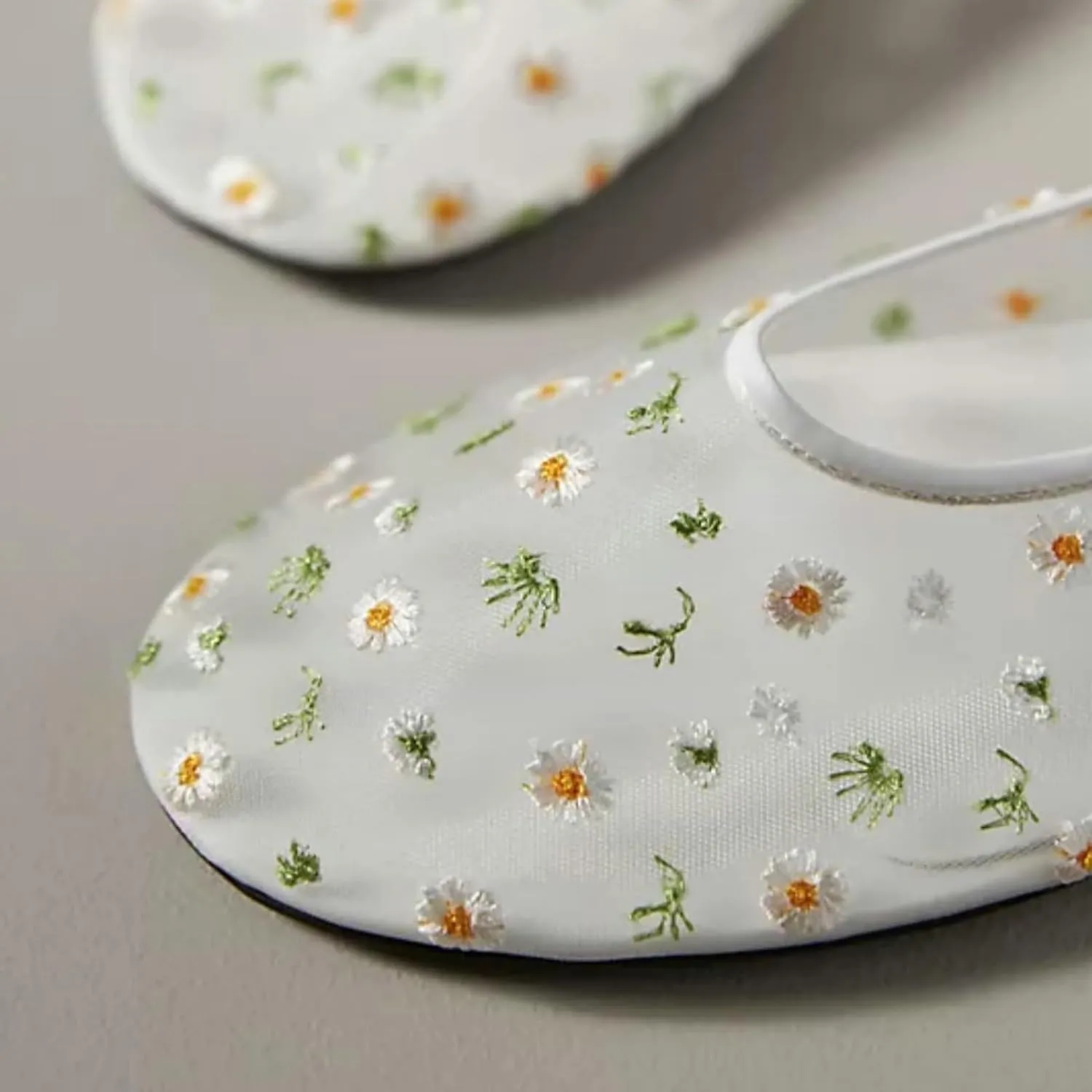 Mesh Ballet Flats for Women Ballerina Mary Janes Flats Embroidered Floral Nude Round Toe Pumps Comfortable Casual Shoes