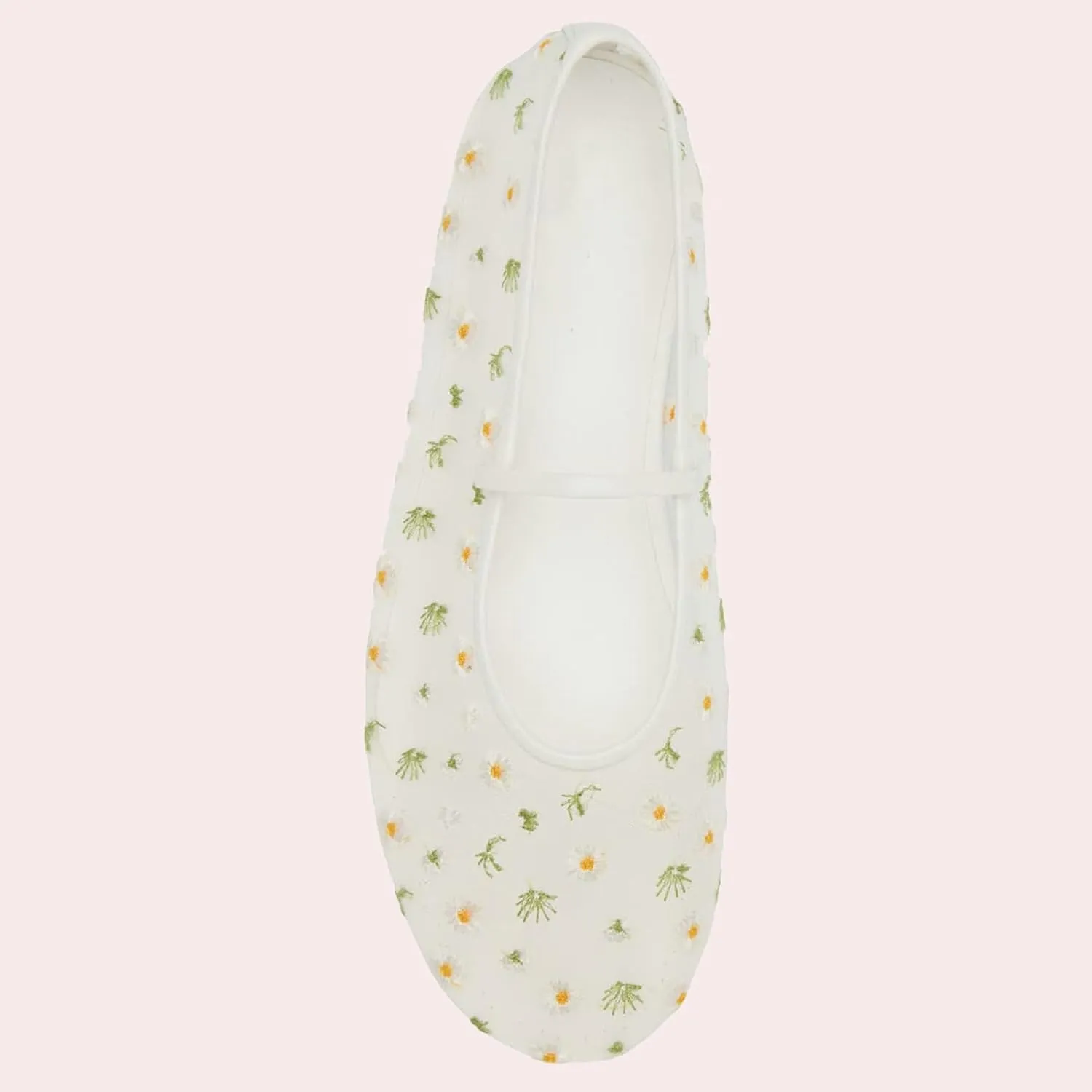 Mesh Ballet Flats for Women Ballerina Mary Janes Flats Embroidered Floral Nude Round Toe Pumps Comfortable Casual Shoes
