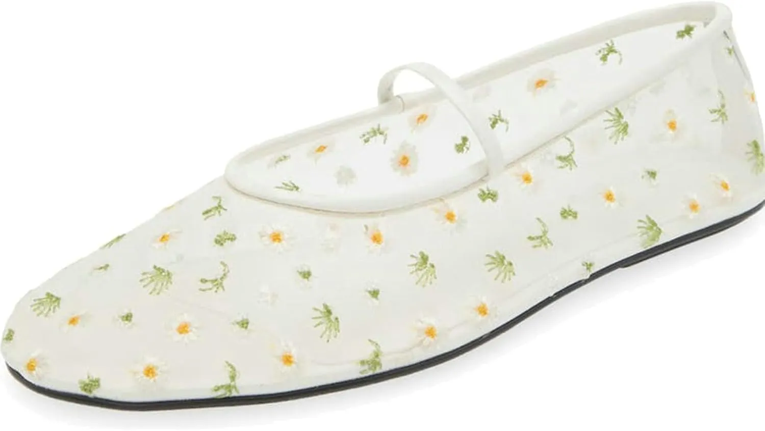 Mesh Ballet Flats for Women Ballerina Mary Janes Flats Embroidered Floral Nude Round Toe Pumps Comfortable Casual Shoes