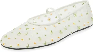 Mesh Ballet Flats for Women Ballerina Mary Janes Flats Embroidered Floral Nude Round Toe Pumps Comfortable Casual Shoes