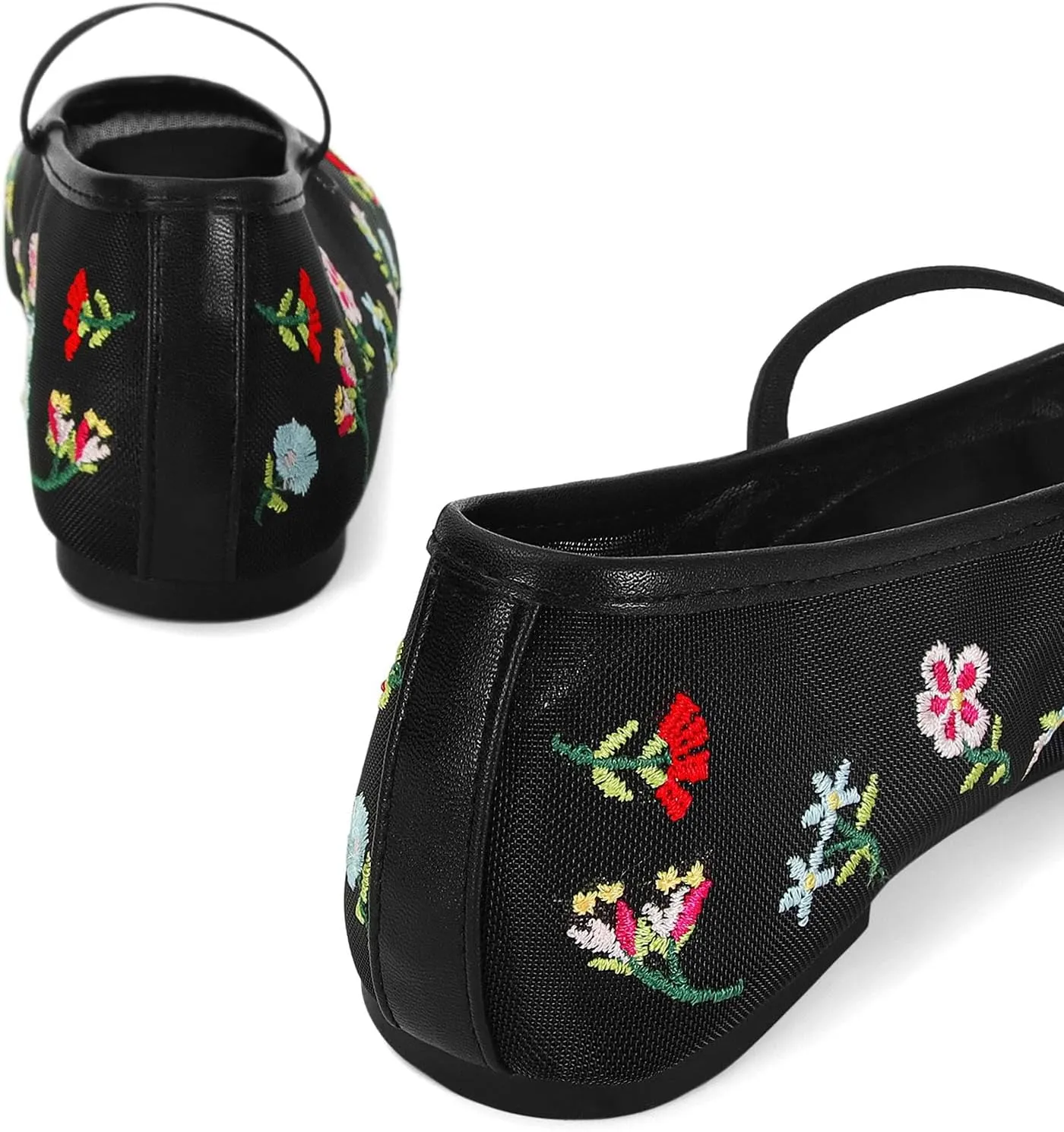 Mesh Ballet Flats for Women Embroidered Floral Mary Jane Flats Comfortable Casual Daily Dress Ballerina Shoes