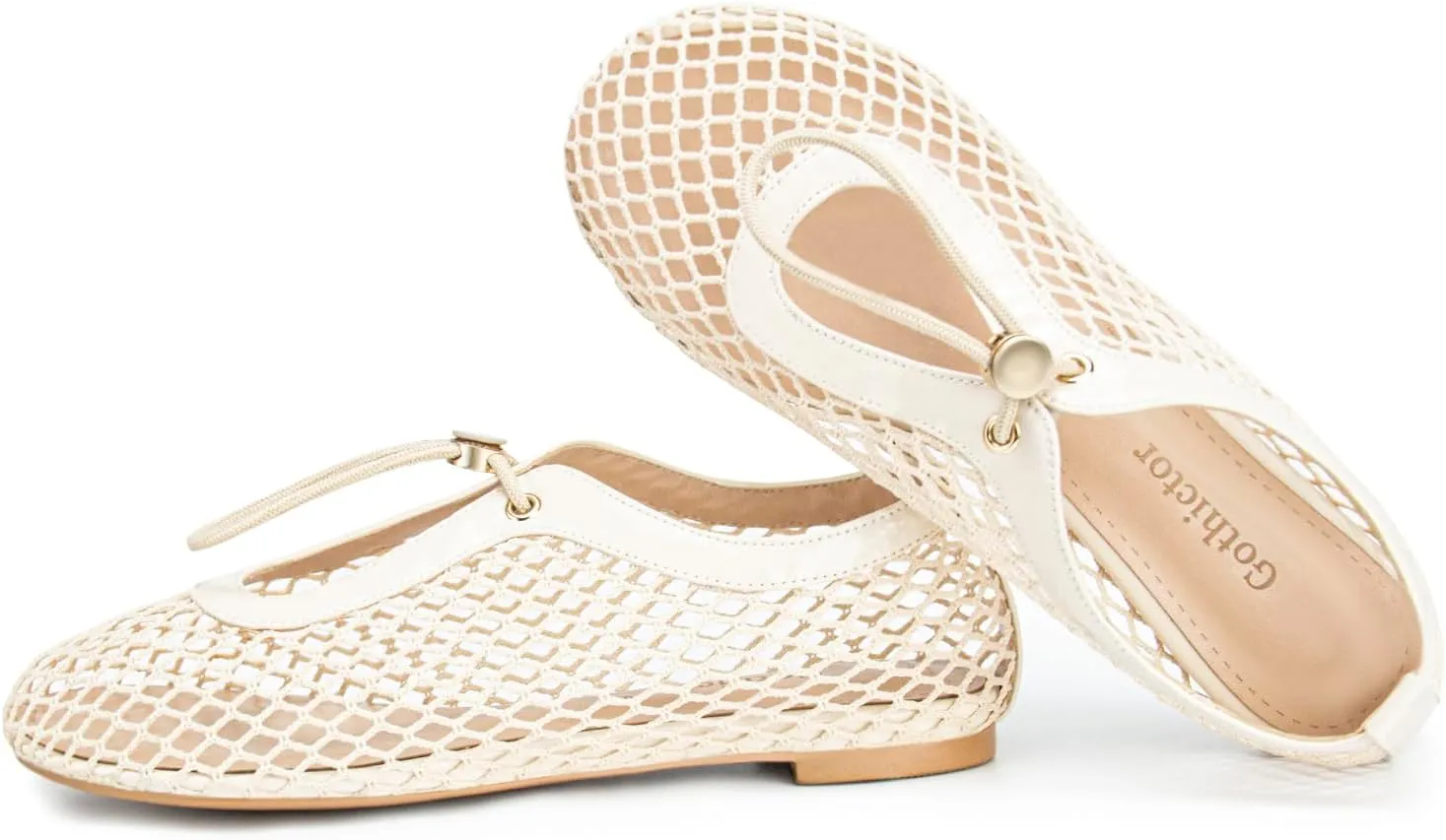 Mesh Ballet Flats for Women Round Toe Fishnet Mary Jane Flats Buckle Strap Casual Comfortable Office Ballerina Shoes