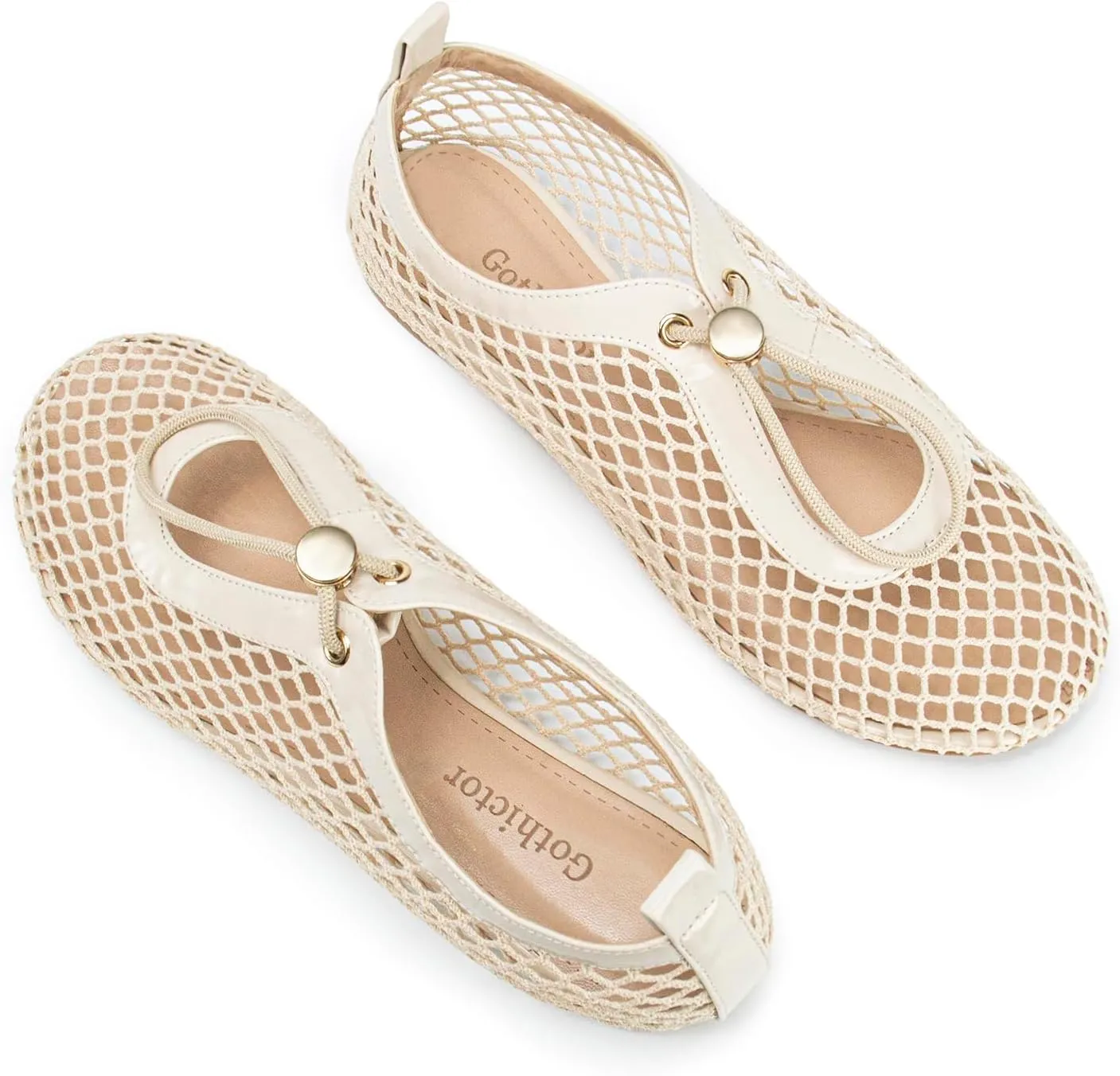 Mesh Ballet Flats for Women Round Toe Fishnet Mary Jane Flats Buckle Strap Casual Comfortable Office Ballerina Shoes