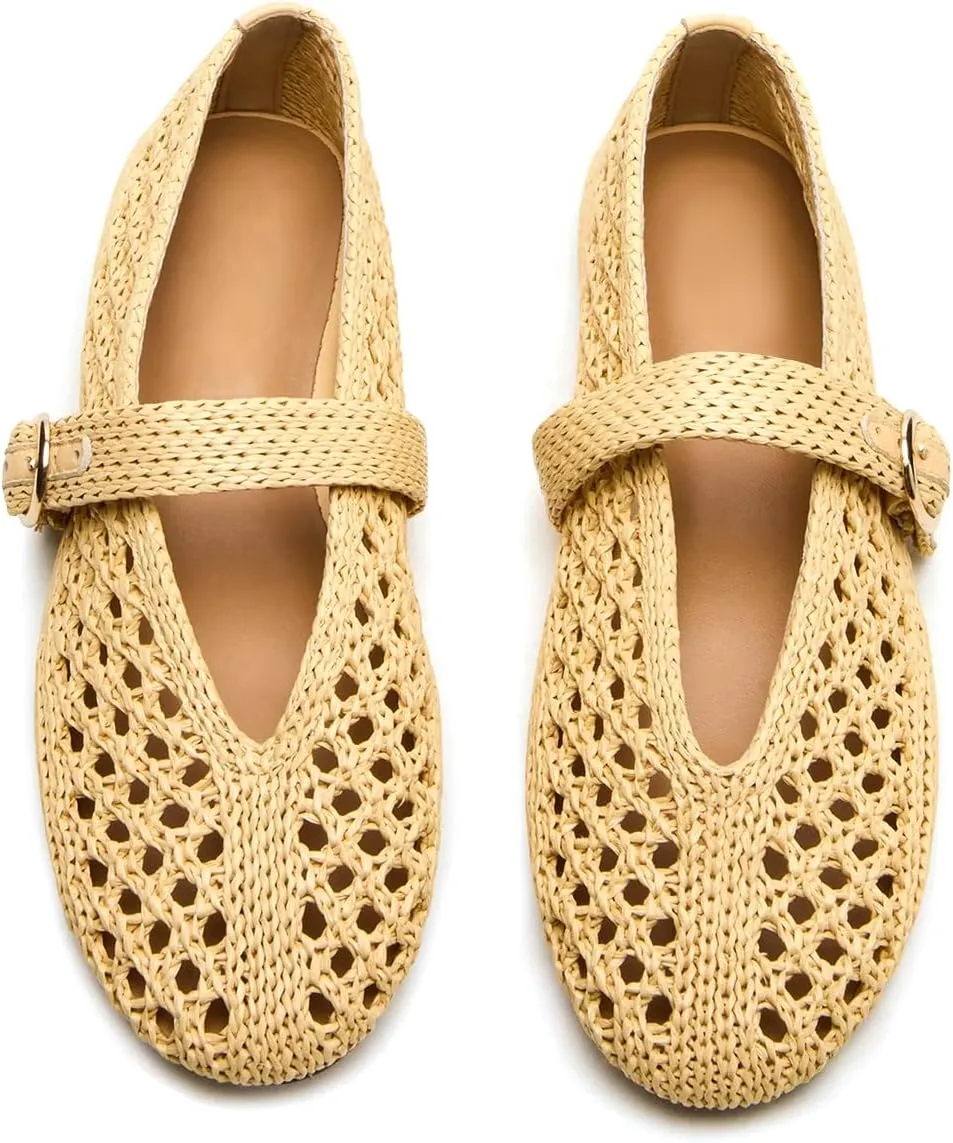 Mesh Ballet Flats for Women Round Toe Sandals Mary Jane Flats